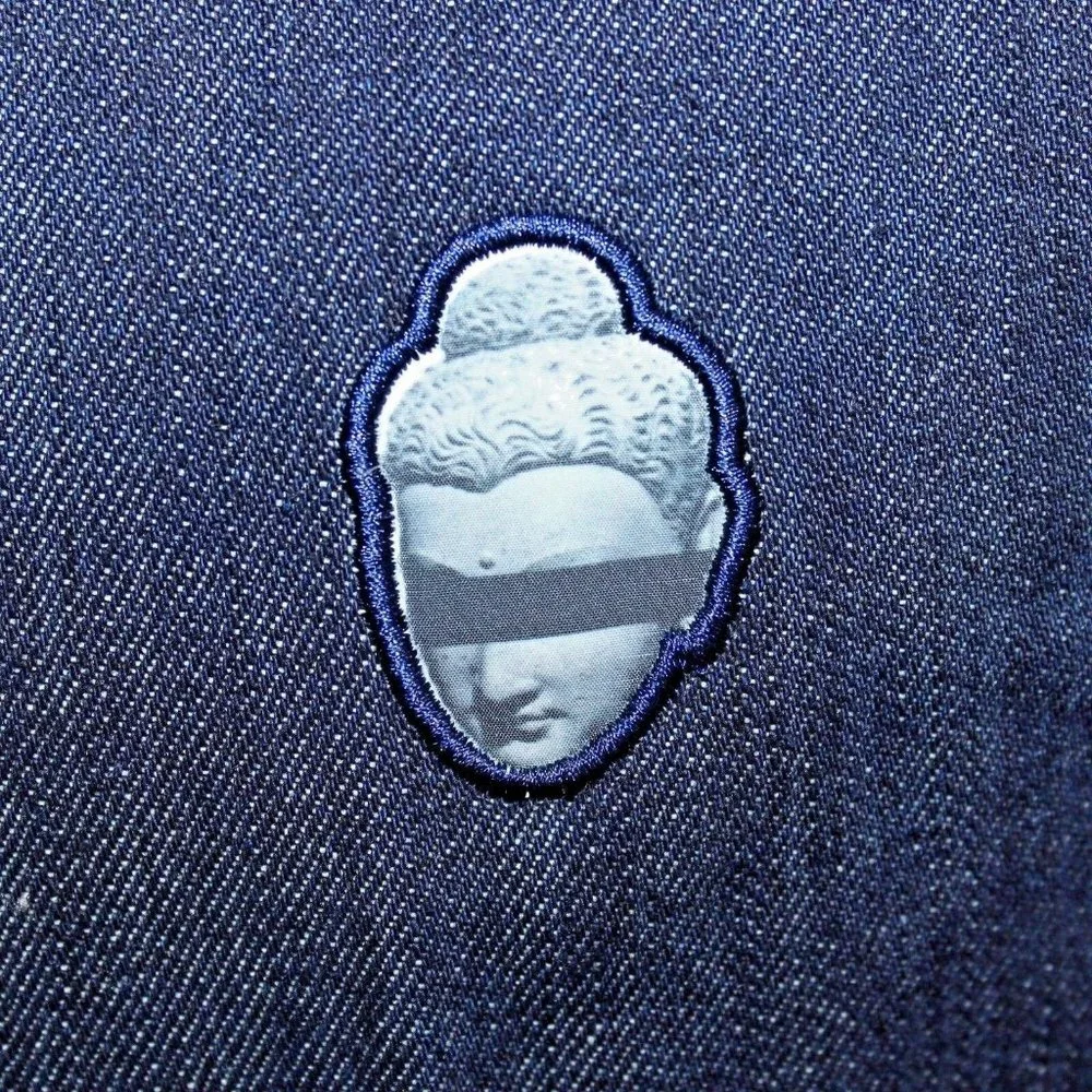 Streetwear Denim Blue Jean Large Hip Hop Embroidered Buddha Jacket Urban FMACM - Picture 6 of 11